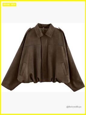 Faux Suede Bomber Jacket Oversized Lapel Pilot Cropped Coat